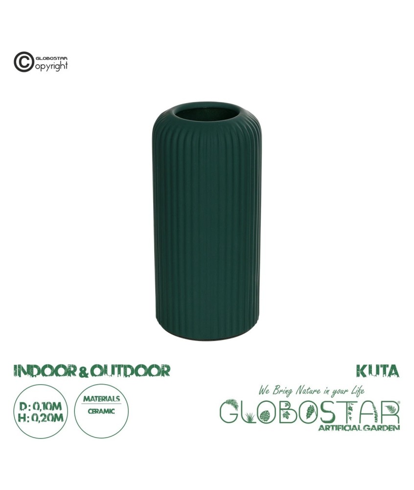 GloboStar® Artificial Garden KUTA 21256 Διακοσμητικό Κεραμικό Βάζo Πράσινο Π10 x Μ10 x Υ20 cm
